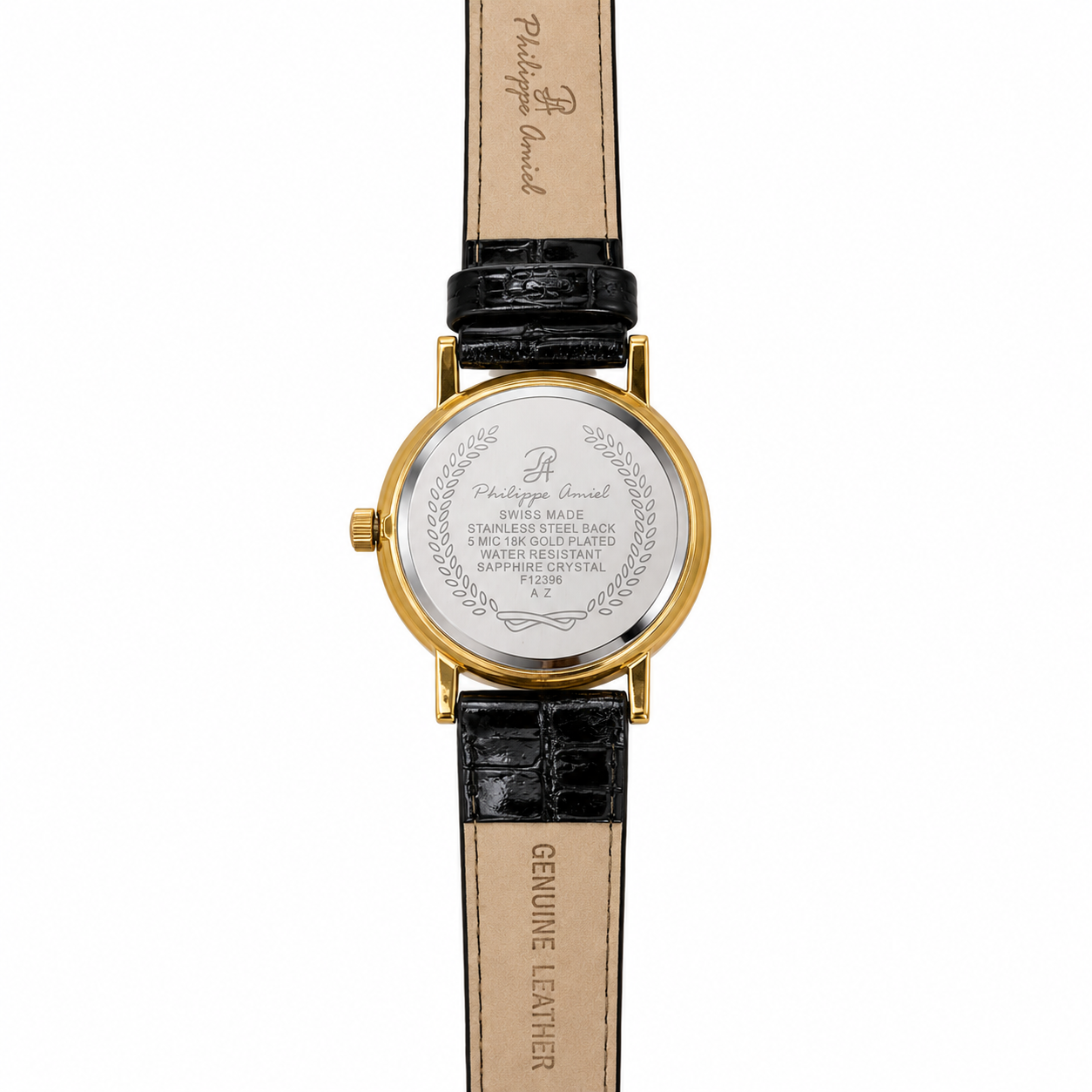 Philippe Amiel F12396 AZ Reloj para Mujer Dorado con Esfera Champán y Correa de Cuero Negra