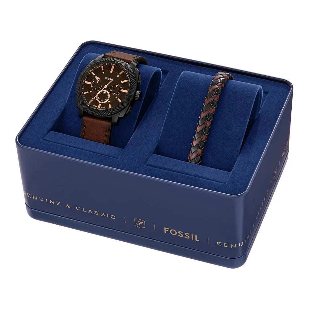 RELOJ FOSSIL FS6102SET MACHINE CUERO CAFÉ