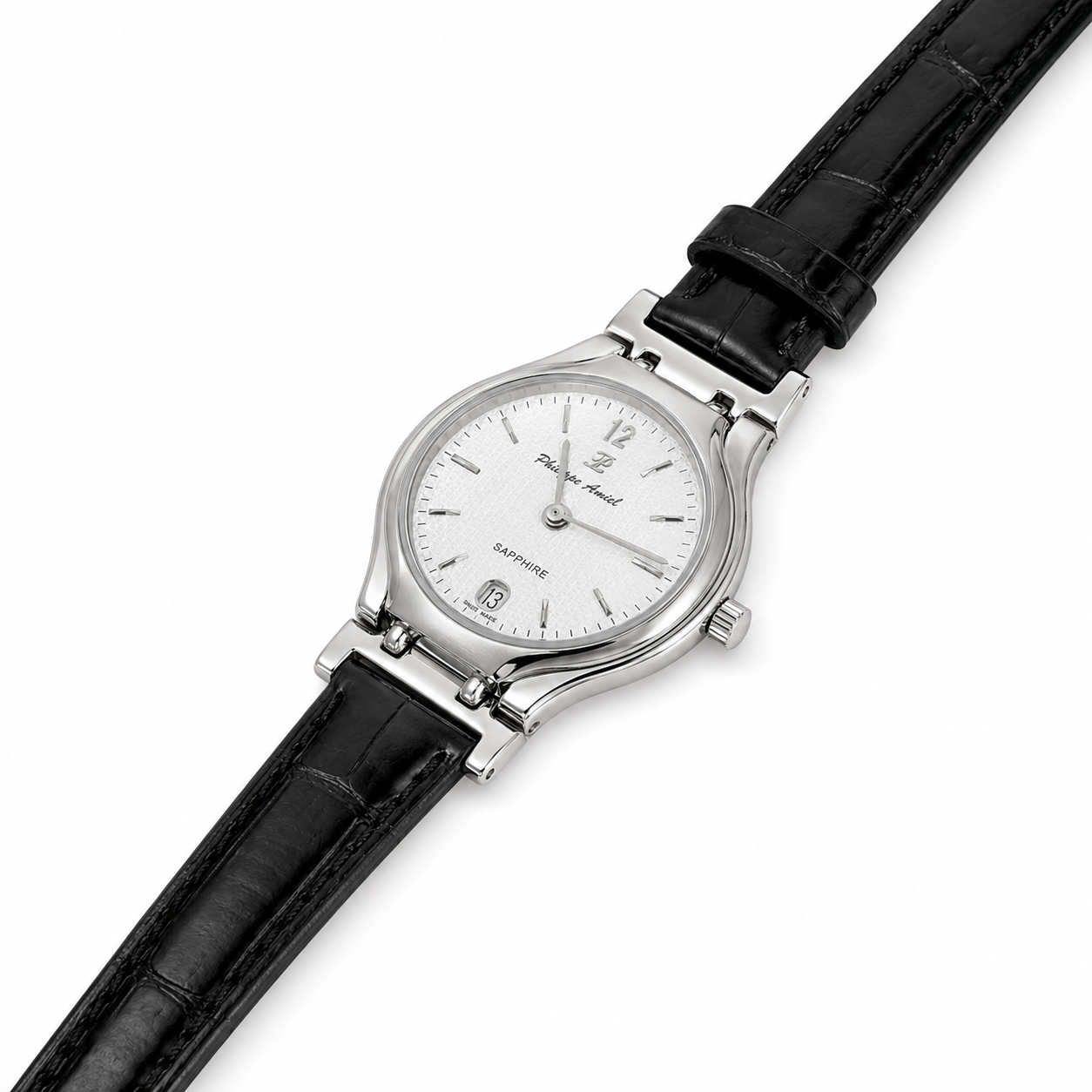 Philippe Amiel F6239 AZ Reloj para Mujer Acero Plateado con Correa de Cuero Negro