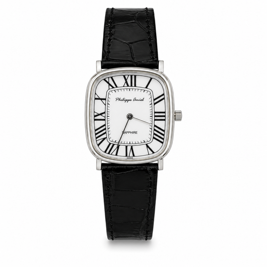 Philippe Amiel M1379 AZ Reloj para Hombre Acero Plateado con Correa de Cuero Negro