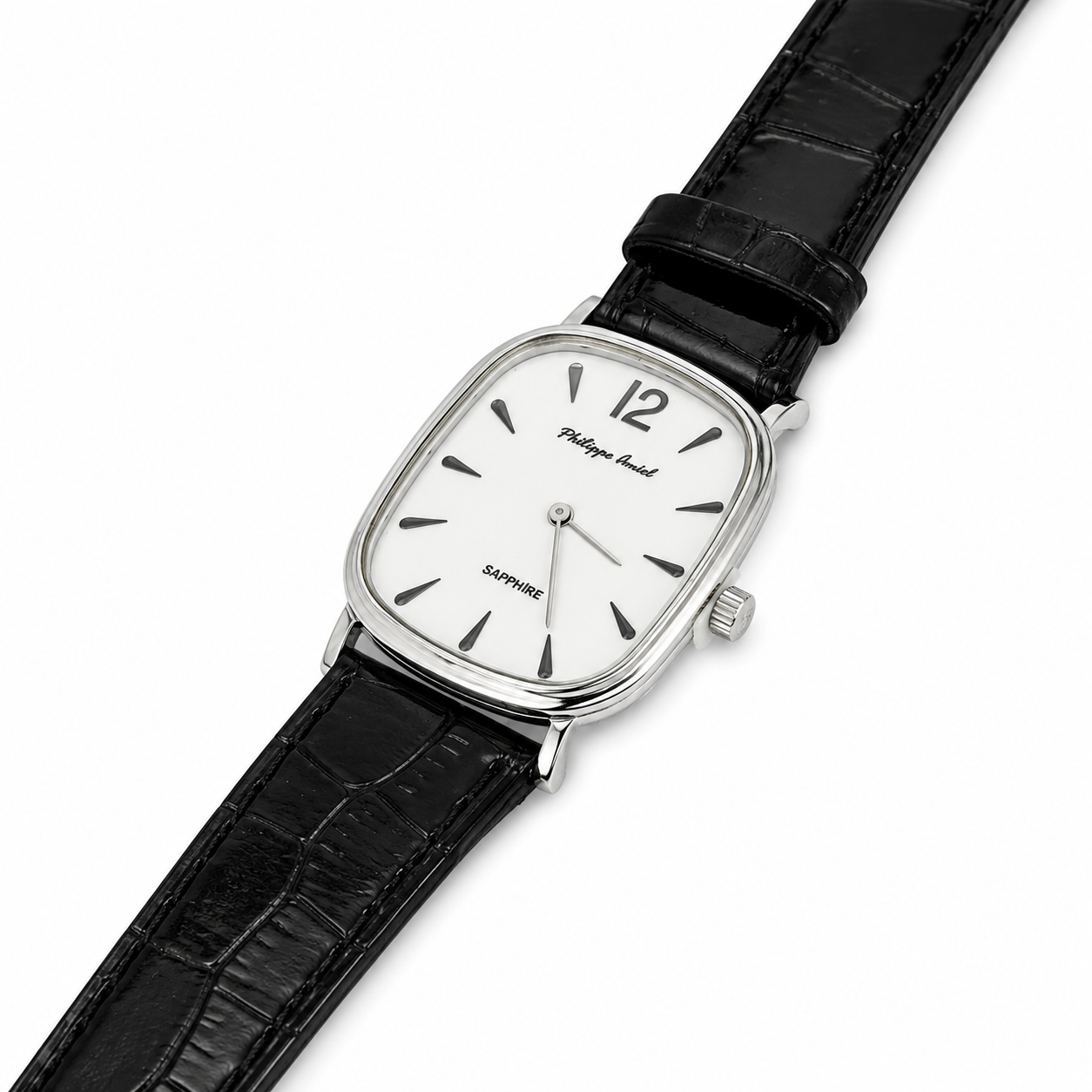 Philippe Amiel M1379 AZ Reloj para Hombre Acero Plateado con Correa de Cuero Negro