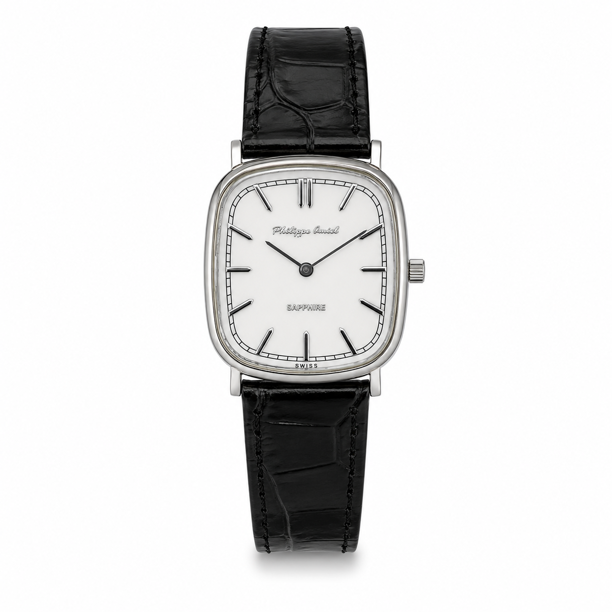 Philippe Amiel M1379 AZ Reloj para Hombre Acero Plateado con Correa de Cuero Negro
