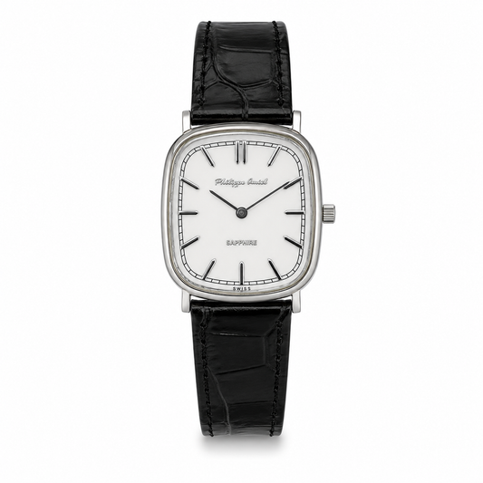 Philippe Amiel M1379 AZ Reloj para Hombre Acero Plateado con Correa de Cuero Negro