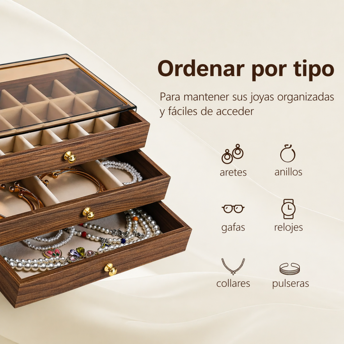 ESTUCHE DE JOYERIA VINTAGE MADERA 3 NIVELES