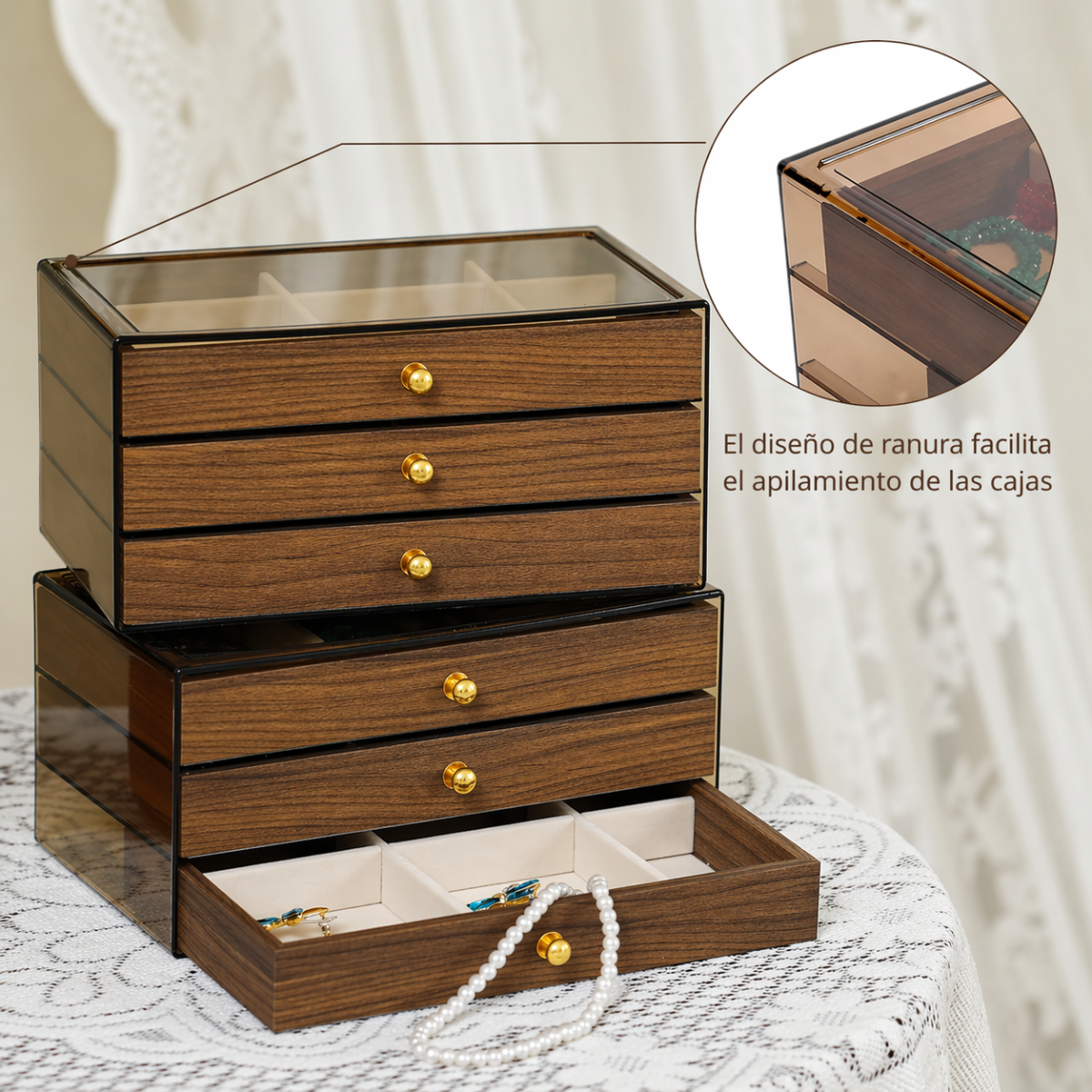ESTUCHE DE JOYERIA VINTAGE MADERA 3 NIVELES