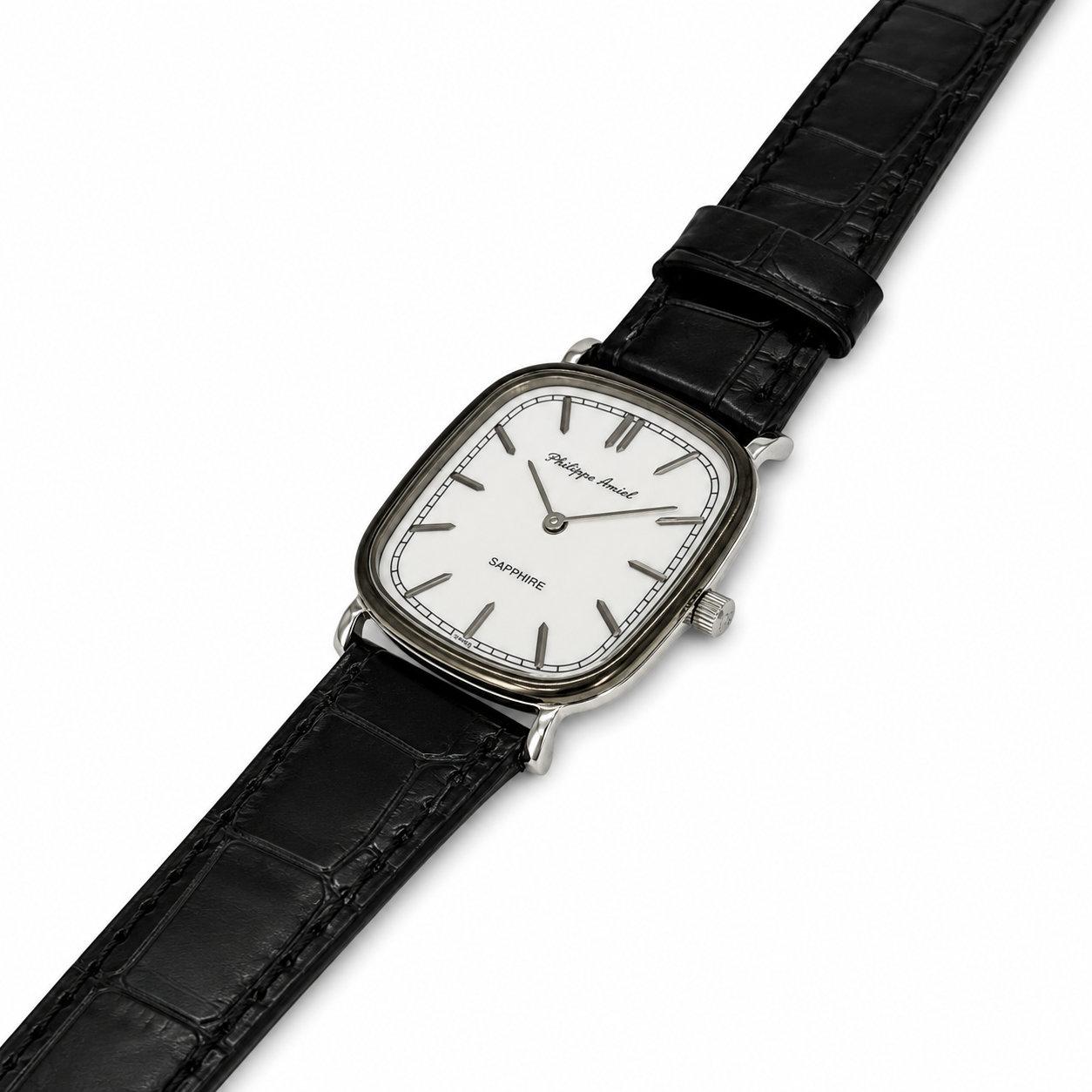 Philippe Amiel M1379 AZ Reloj para Hombre Acero Plateado con Correa de Cuero Negro