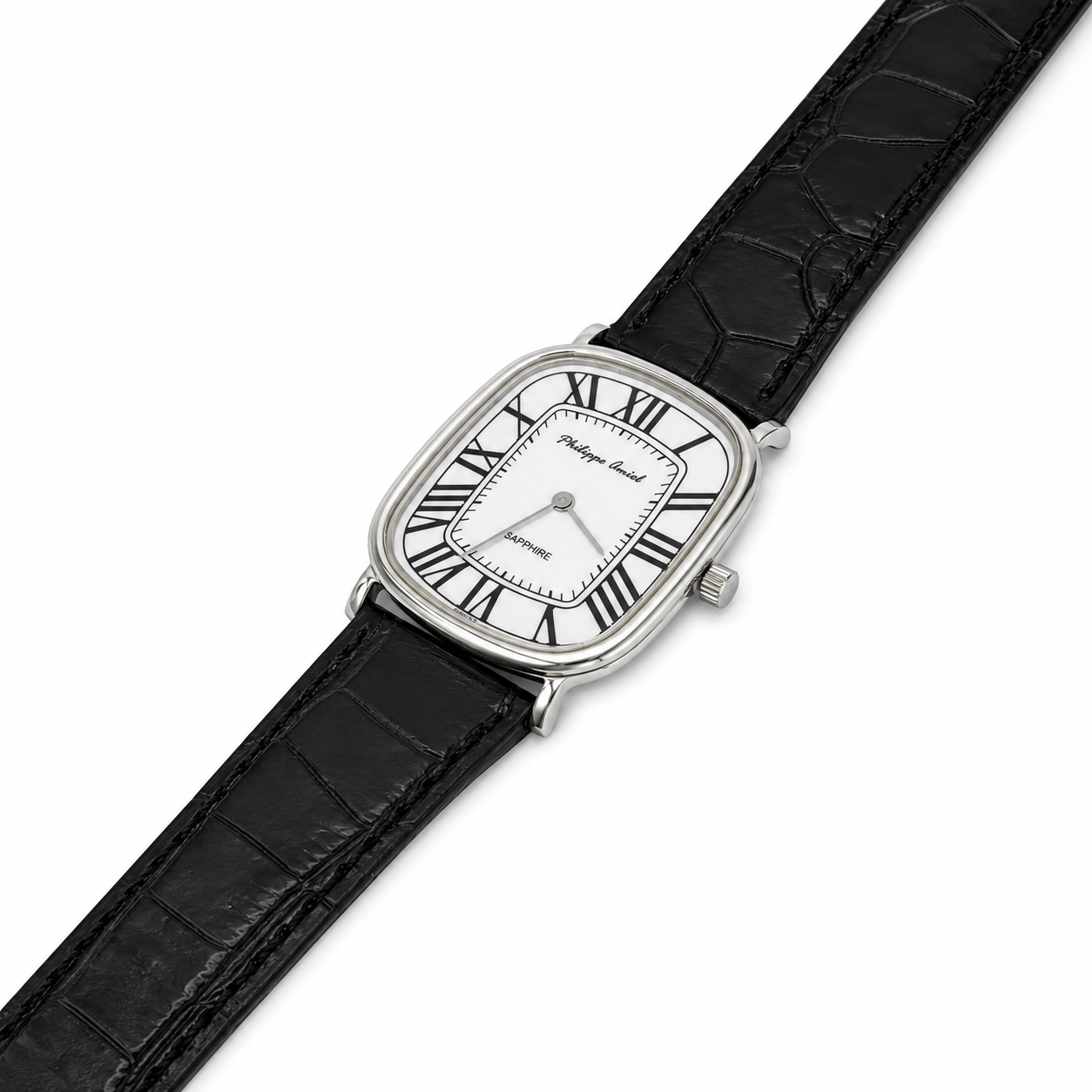 Philippe Amiel M1379 AZ Reloj para Hombre Acero Plateado con Correa de Cuero Negro