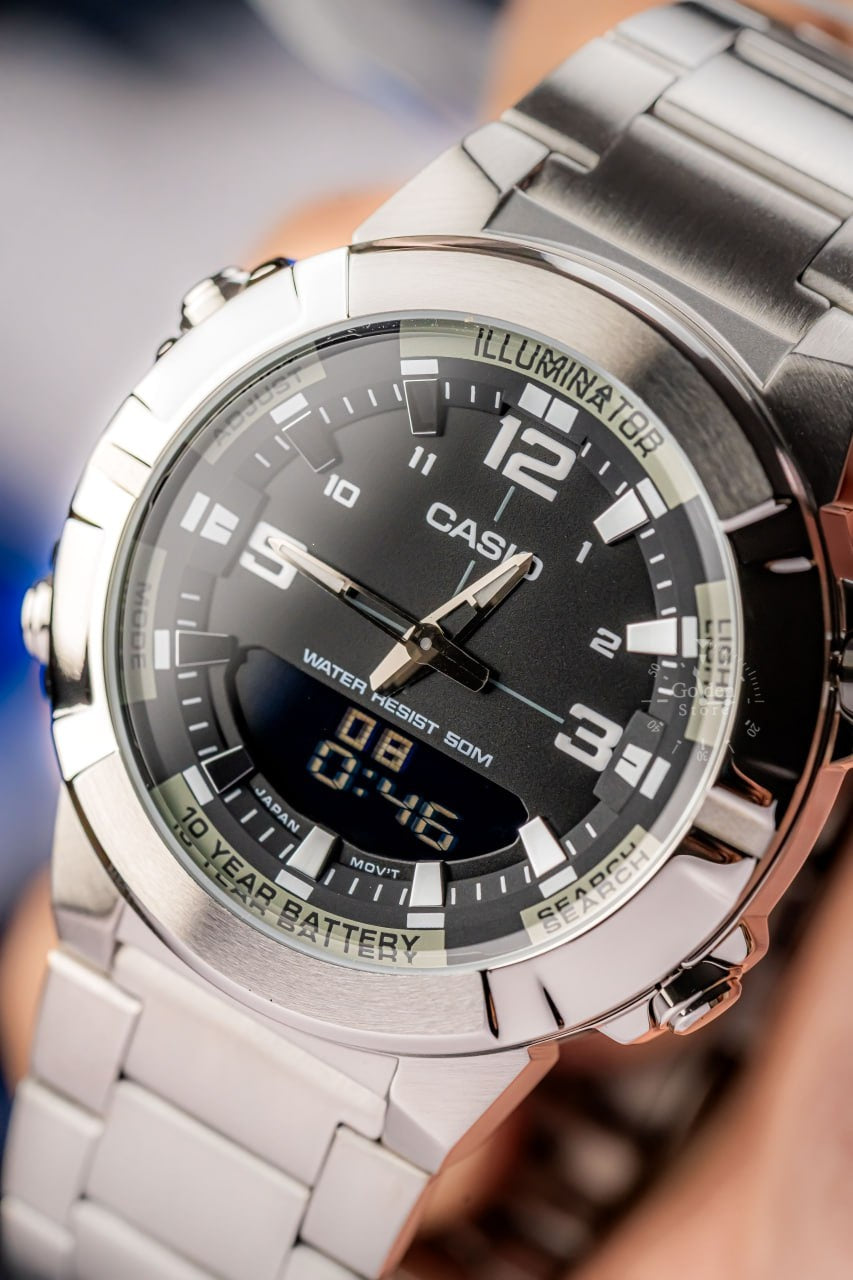 RELOJ CASIO AMW-870D-1A ACERO DOBLE HORA