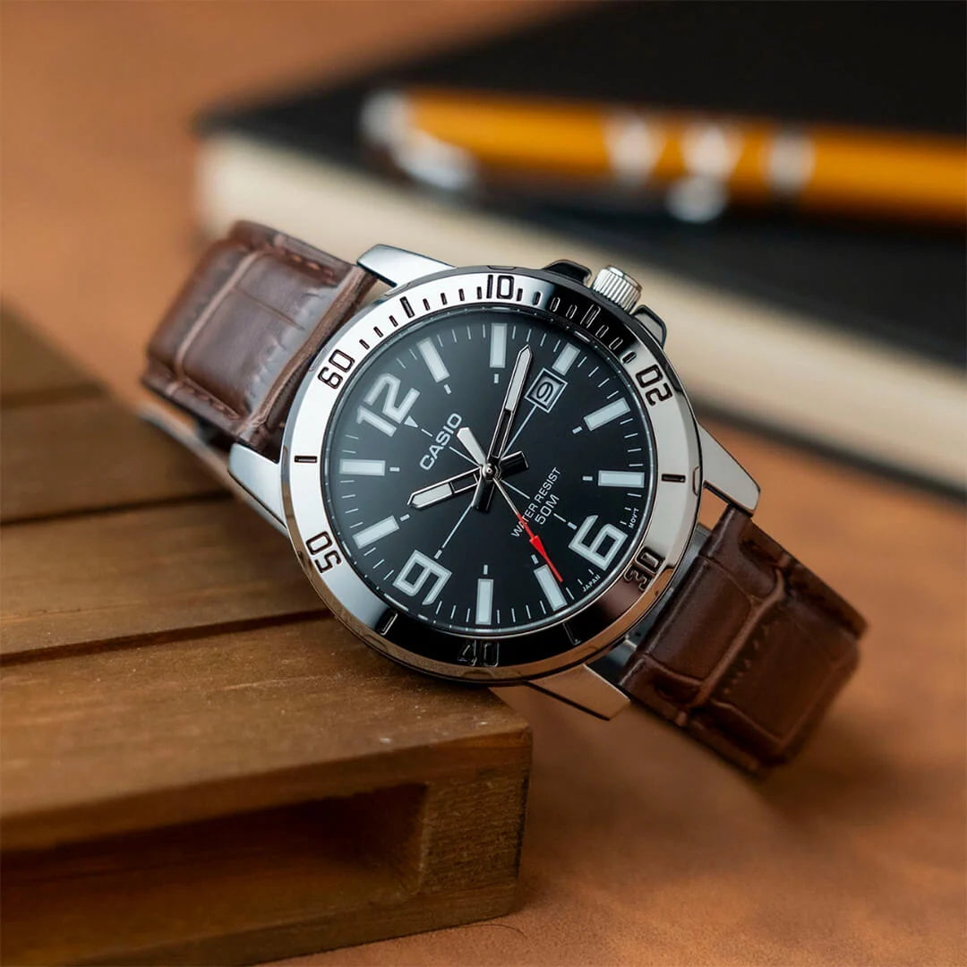 RELOJ CASIO MTP-VD01L-1B CUERO CAFÉ