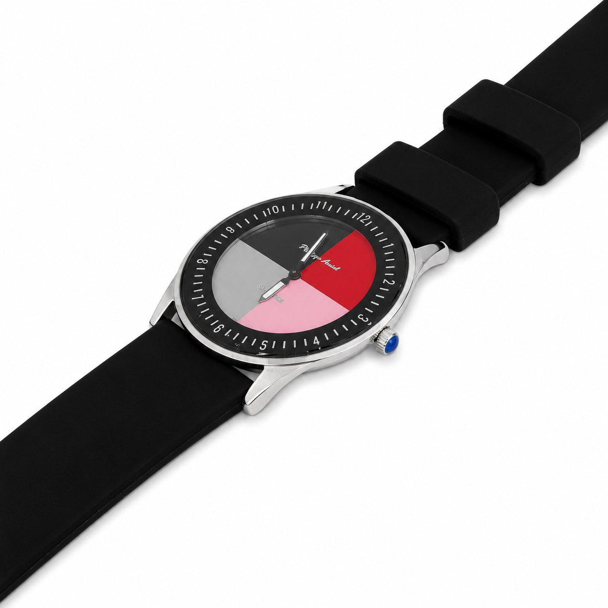 Philippe Amiel M1143 AZ Reloj para Hombre Acero Plateado con Correa de Silicona Negra