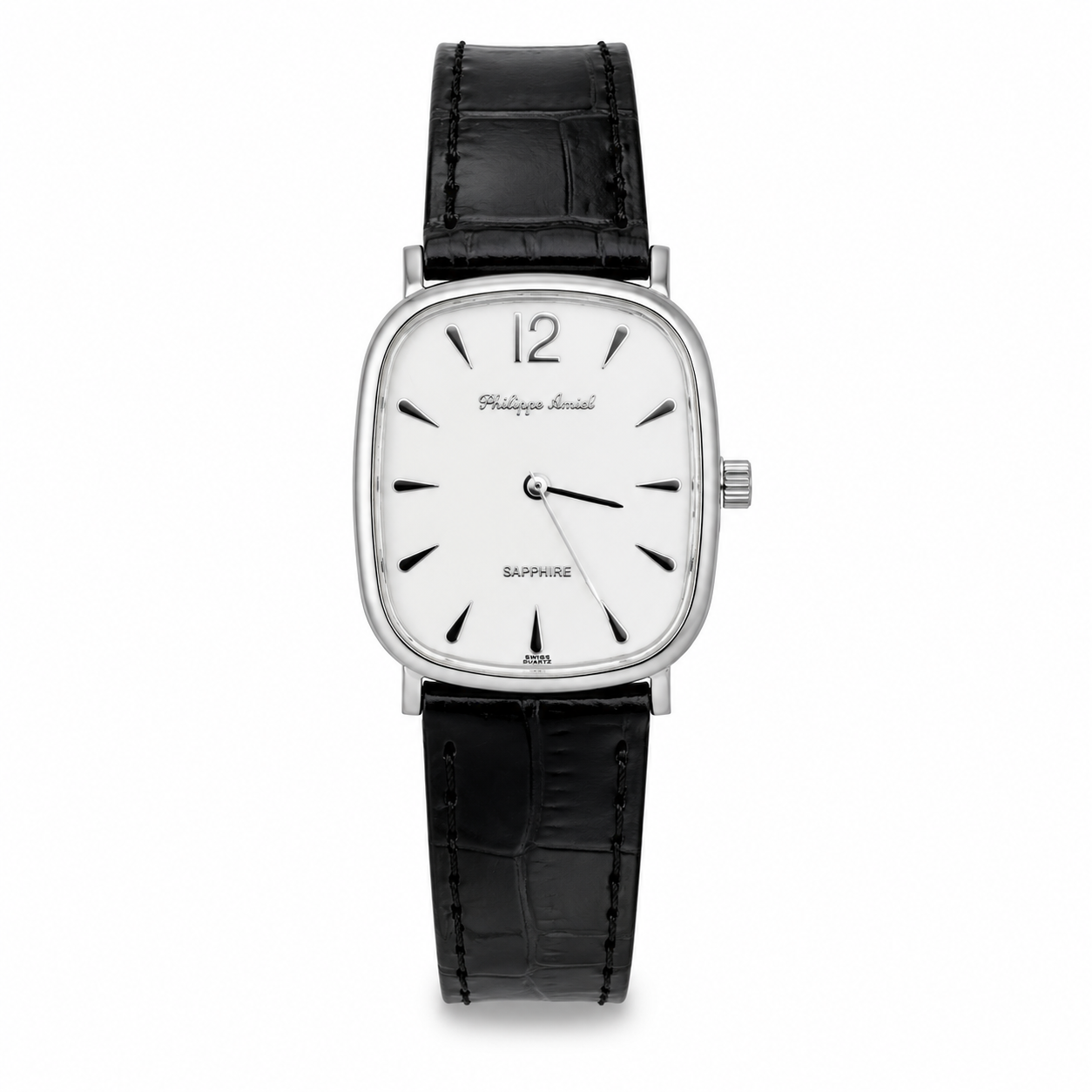 Philippe Amiel M1379 AZ Reloj para Hombre Acero Plateado con Correa de Cuero Negro