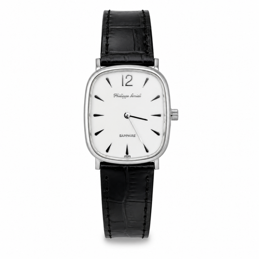 Philippe Amiel M1379 AZ Reloj para Hombre Acero Plateado con Correa de Cuero Negro