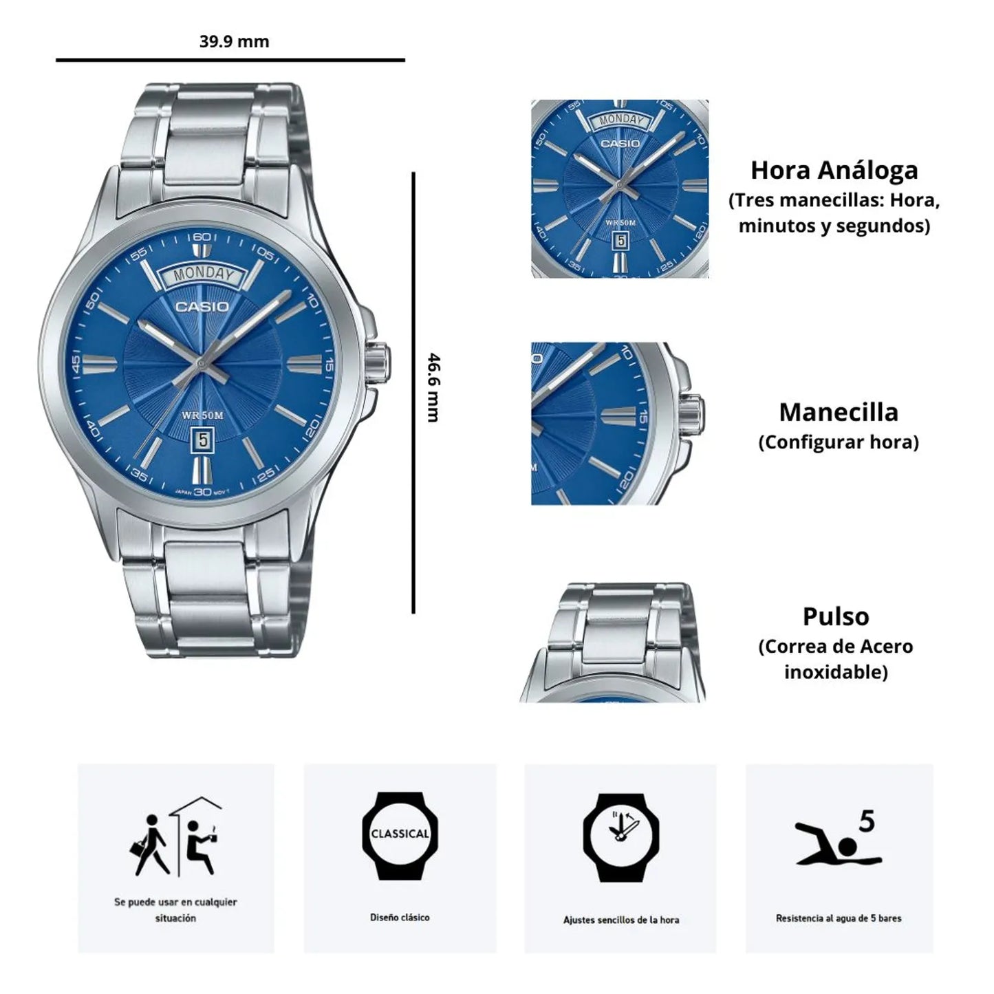 RELOJ CASIO MTP-1381D-2A ACERO